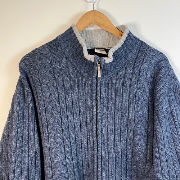 Columbia Sportswear XCO Mens XL Blue Full Zip Cable Knit Mock Neck Sweater XL - Picture 2 of 7